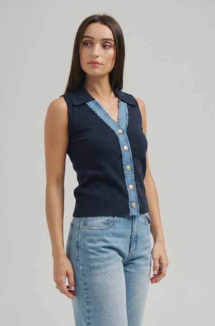 At3004 Collared Denim Sweater Vest  AT3004