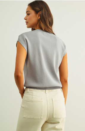 Round Neck Cap Short Sleeve Knit Top  T6136