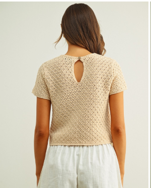 Floral Crochet Knite Cap Sleeve Top  T6912