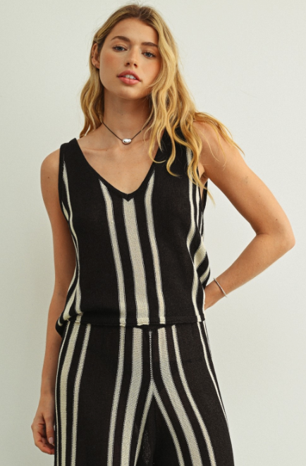 V-neck Sleeveless Random Striped Knit Top  T6469ST