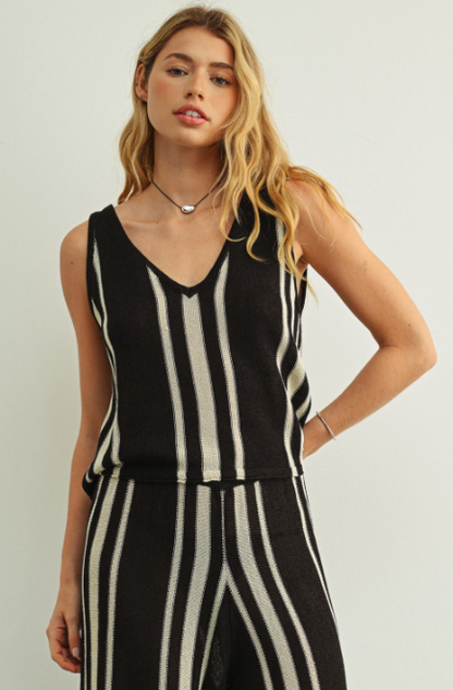 V-neck Sleeveless Random Striped Knit Top  T6469ST