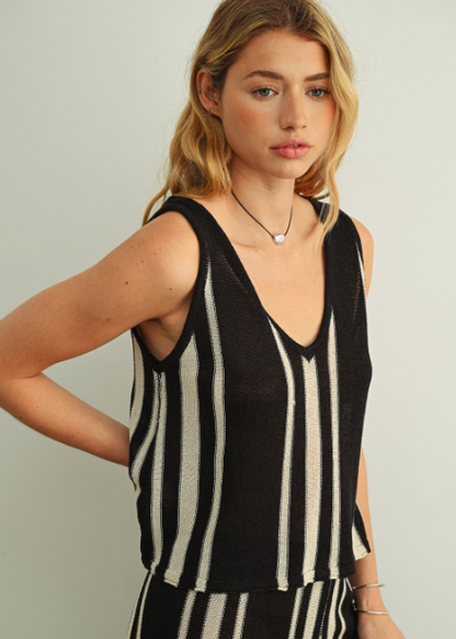 V-neck Sleeveless Random Striped Knit Top  T6469ST