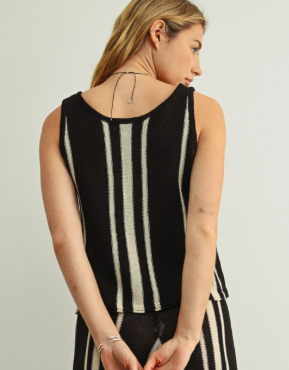 V-neck Sleeveless Random Striped Knit Top  T6469ST