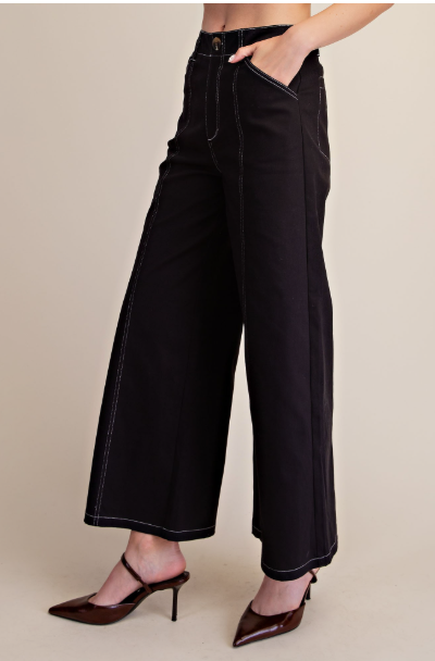 High Rise Stitch Seamed Stretch Wide Leg Pants  P8287