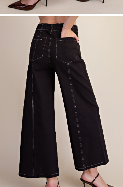 High Rise Stitch Seamed Stretch Wide Leg Pants  P8287