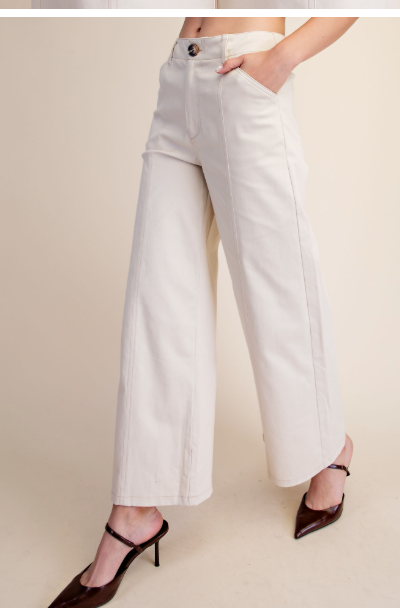 High Rise Stitch Seamed Stretch Wide Leg Pants  P8287