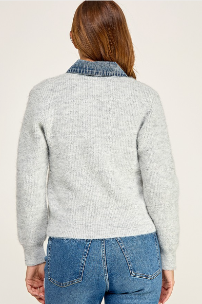 Button Front Cardigan With Denim Trim  CD2511-141