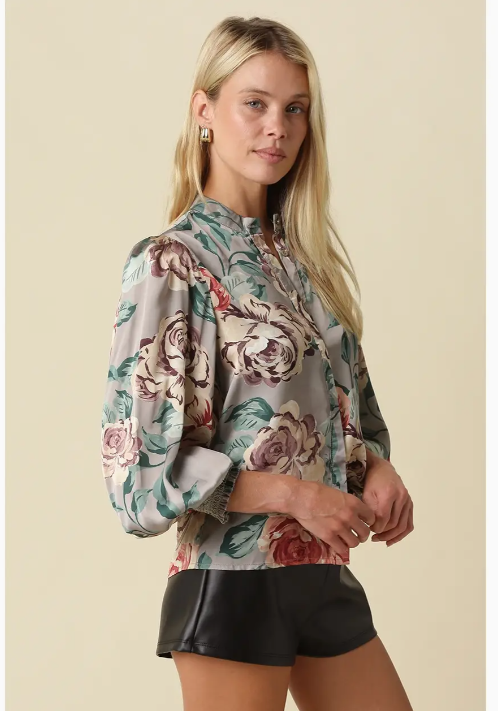 Anna Floral Satin Blouse 2606-112LTA