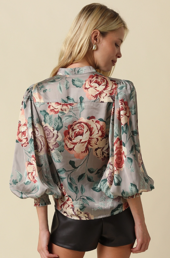 Anna Floral Satin Blouse 2606-112LTA
