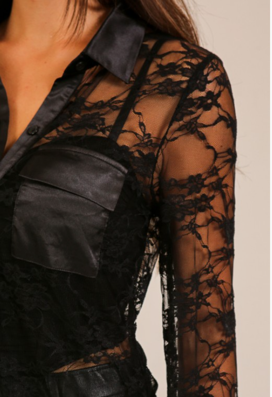 Lace Button-Down Blouse WN11552