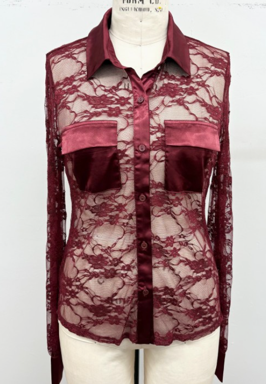Lace Button-Down Blouse WN11552