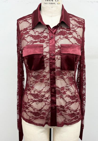 Lace Button-Down Blouse WN11552