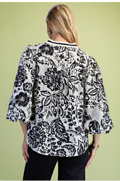 Floral Print V-neck Blouse  TE2310