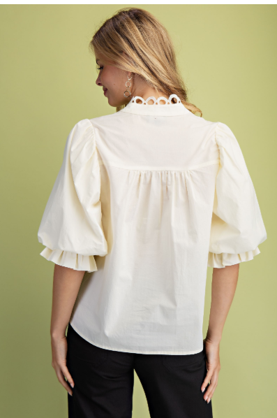 Trim Detail Button Down Blouse  TE158