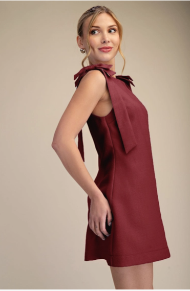 Bow Sleeveless Textured Mini Dress D9265