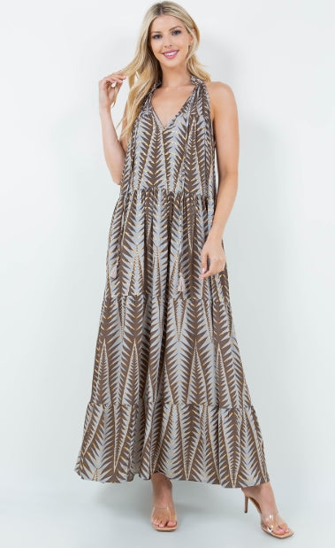 Ruffle Neck Sleeveless Tiered Maxi Dress KR-1107