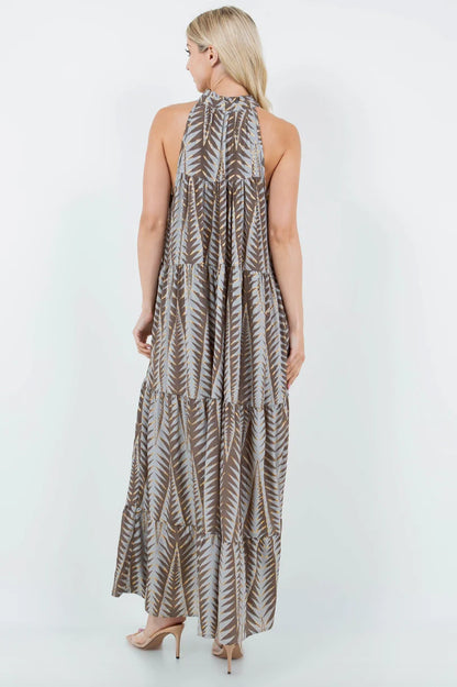 Ruffle Neck Sleeveless Tiered Maxi Dress KR-1107