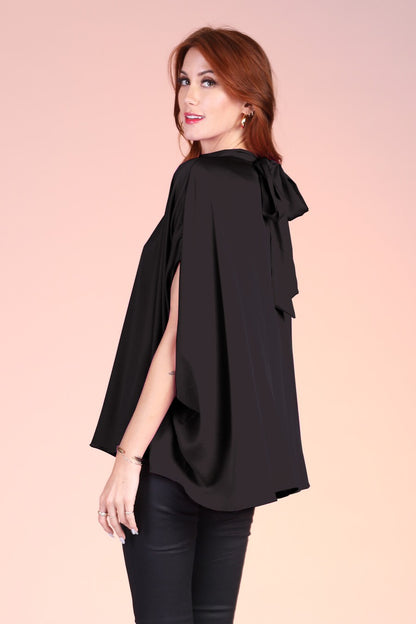 Washed Poly Silk Mock Neck Caftan Tunic Top T-8415