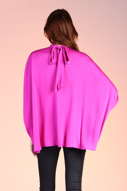 Washed Poly Silk Mock Neck Caftan Tunic Top T-8415