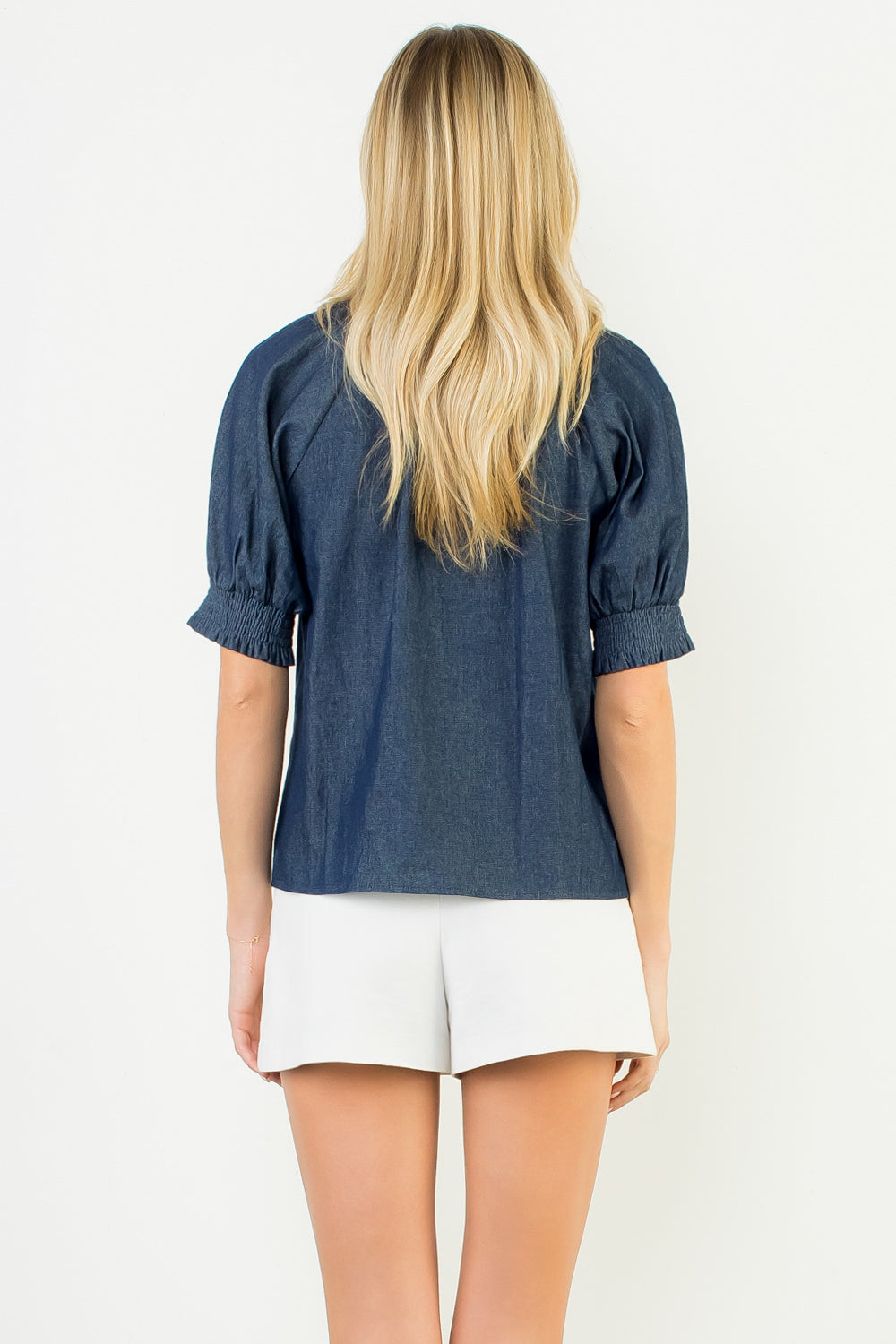 Short Sleeve Denim V-Neck Top WCT3487