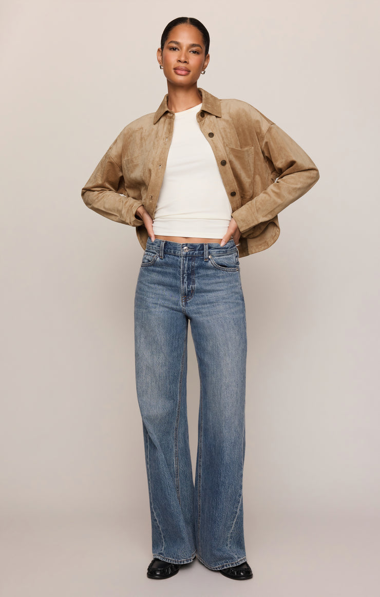 All Day Cropped Suede Jacket - Light Sand