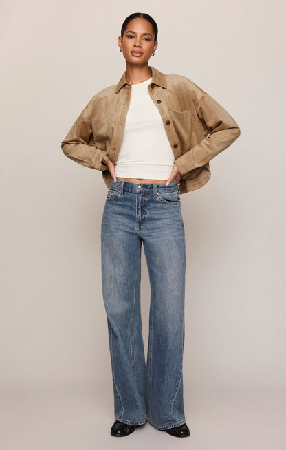 All Day Cropped Suede Jacket - Light Sand