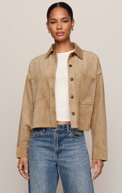 All Day Cropped Suede Jacket - Light Sand front
