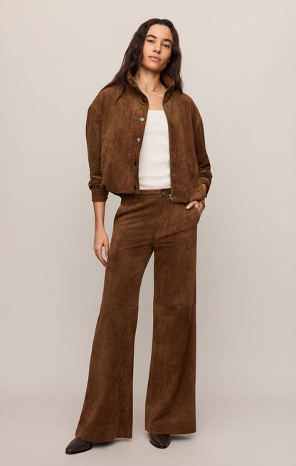 Cecile Mid Rise Wide Leg - Saddle Suede