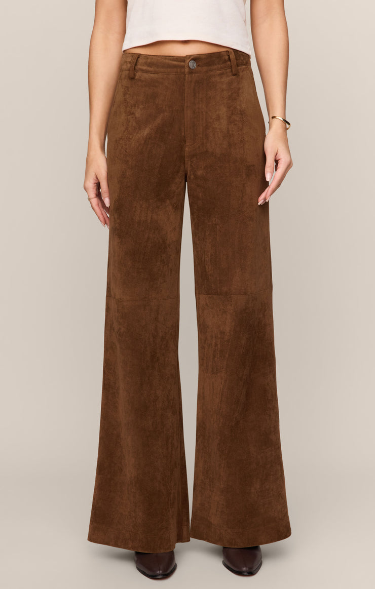Cecile Mid Rise Wide Leg - Saddle Suede front