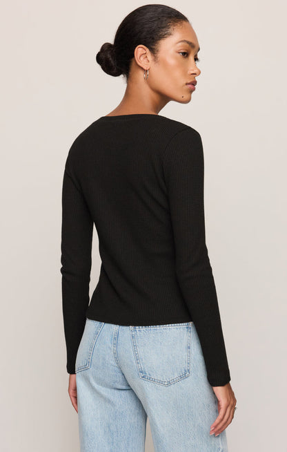Albany Waffle Button Up Top - Black back