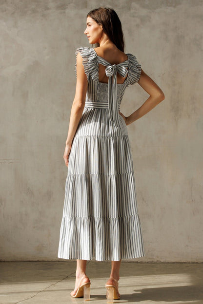 Striped Tiered Midi Dress JD7556