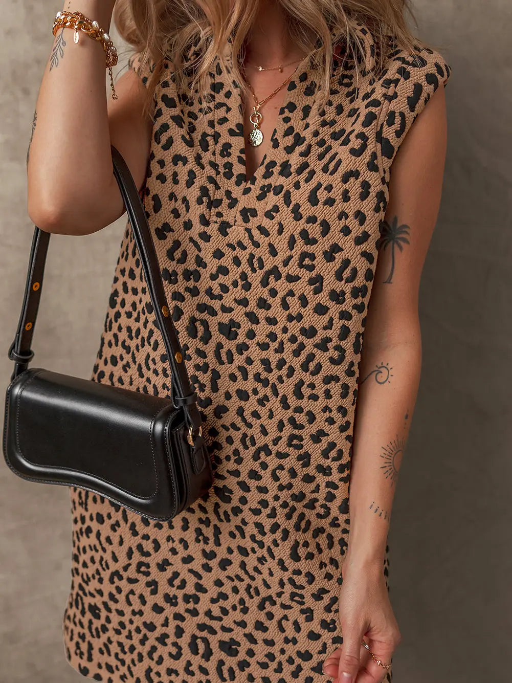 Khaki Leopard Print Mini Dress LC6122707-P1620