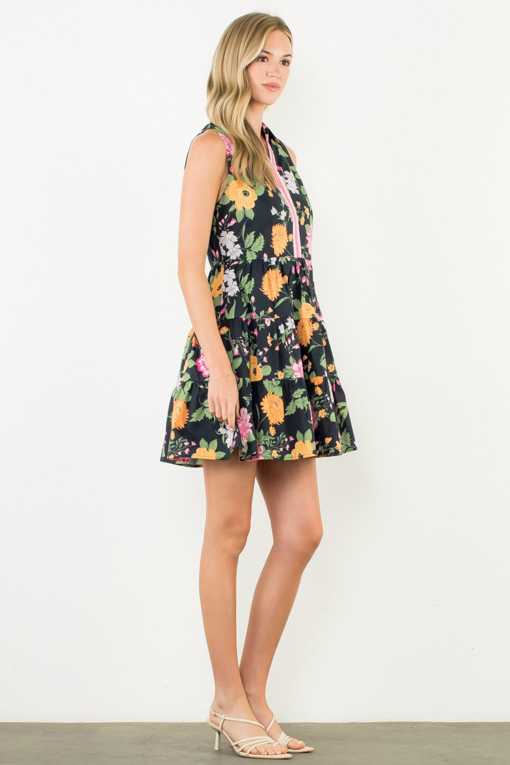 Sleeveless Tiered Floral Print Dress WCT3136
