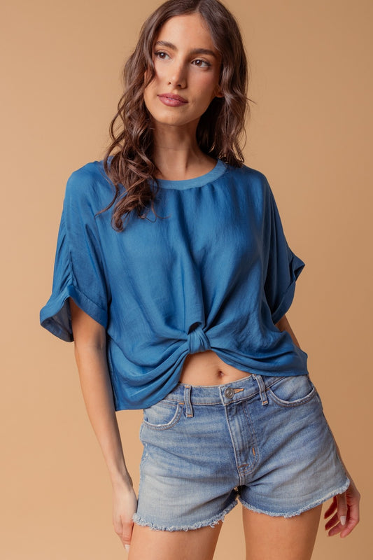 Satin T-shirt With Front Knot Detail RB117273-6