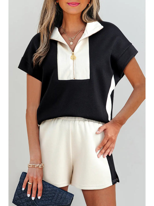 Contrast Zipped T Shirt and Short Set APLA627474-P2