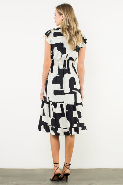 Ruffle V-neck Flutter Sleeve Dress FTM3029