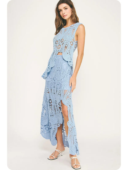 Asymmetric Crochet Top and Skirt Set SET-4641-H