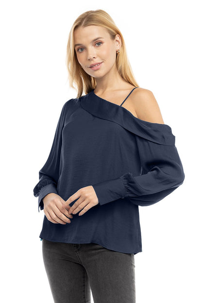 Long Sleeve Asymmetric Shoulder Blouse AB116689