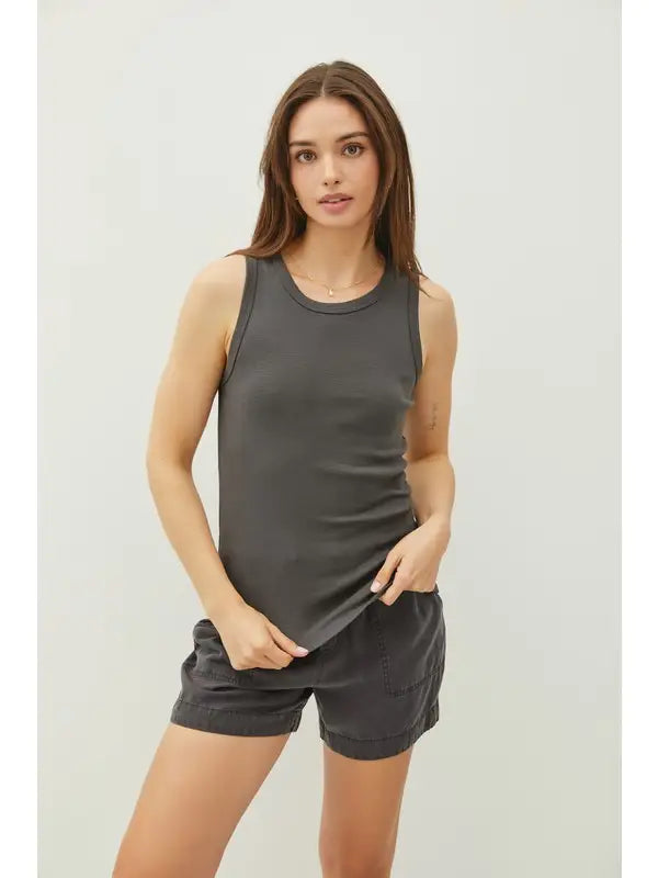 Basic Solid Cotton Crew Neck Tank 19310