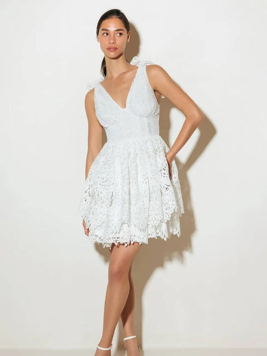 Solid Woven Lace Mini Dress FD1590