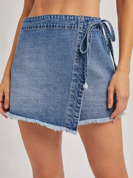 Denim Overlapping Front Skort B02786