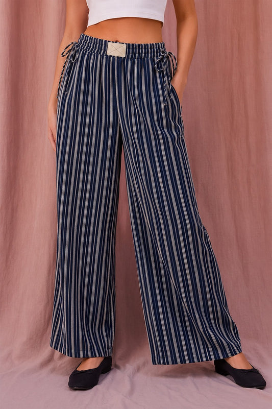 Striped Drawstring Wide Leg Pants IM9494A