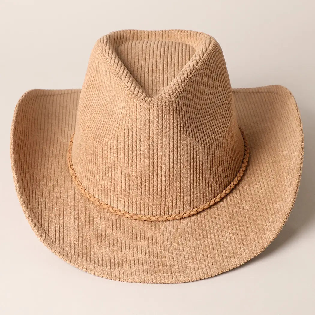 Western Corduroy Braided Band Cowboy Panama Hat 2-FWCB331