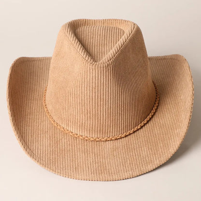 Western Corduroy Braided Band Cowboy Panama Hat 2-FWCB331