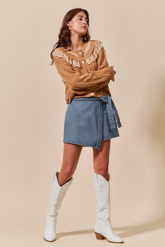 Wrap Braided Trimmed Denim Skort SB8541E-01