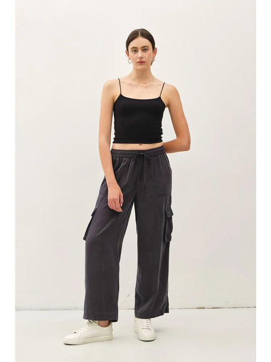 Tencel High Rise Drawstring Wide Leg Cargo Pants 42661