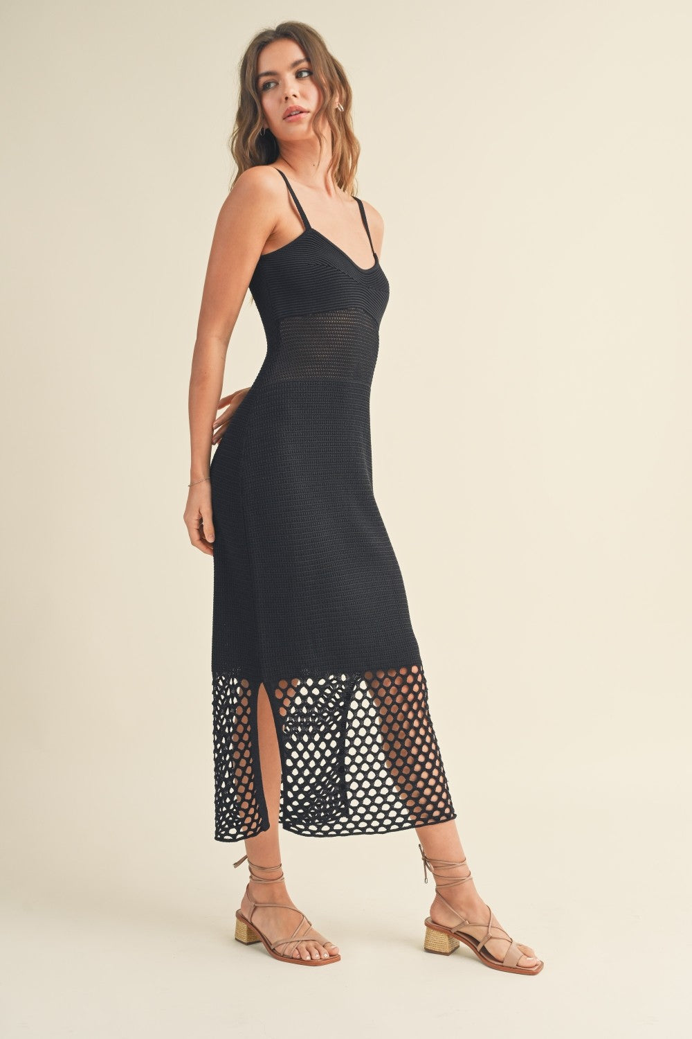 Net Pattern On Bottom Knitted Dress D3519