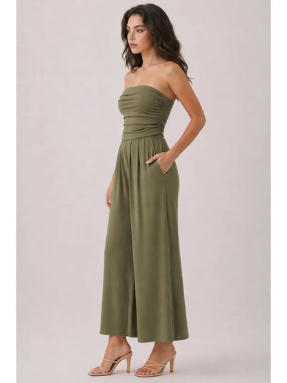 Tube Top With Shirring Palazzo Romper JR16435F
