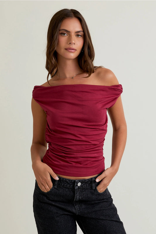 Off the Shoulder Top with Ruching PT6031