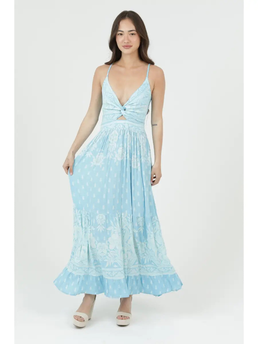 Twist Front Cut Out Printed Maxi Dress F4F50